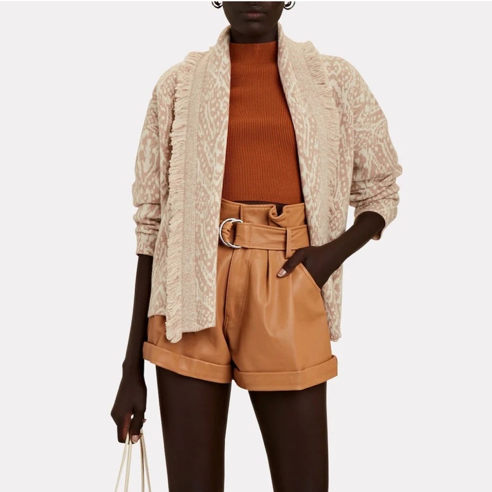 Intermix Simone Fringed Jacquard Cardigan Beige Size XL